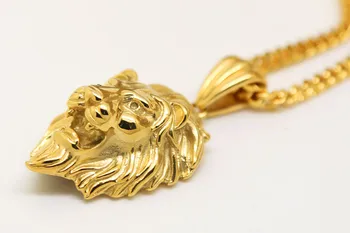 Aukso spalvos Liūto Galva pakabučiai Aukštos Kokybės Mados Vyrų Hiphop franco ilgo kaklo aukso Grandinę ir vyrų bijouterie naujas m.