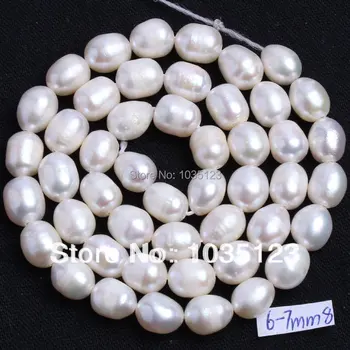 Aukštos Kokybės 6-7mm Baltų Gėlavandenių Dirbtiniu būdu išaugintų Perlų Ovalo Formos 