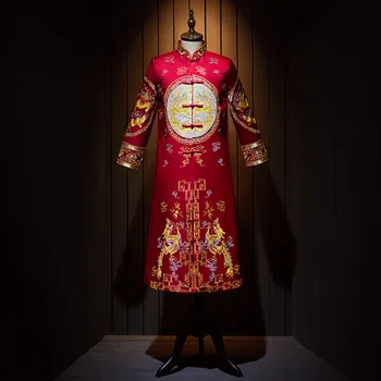 Aukštos Kokybės Dragon Siuvinėjimo Pakrovimo Jaunikis Tradicinių Hanfu Senovės Kostiumas Raudona Kinų Stiliaus Vestuvių Vedęs Suknelė