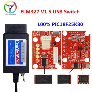 Aukštos Kokybės XTYDIAG ELM327 USB V1.5 Modifikuotas ELMconfig PIC18F25K80 + CH34 Chip ELM327 USB Skaitytuvas Su HS-GALI / MS-GALITE Perjungti