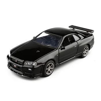 Aukštos kokybės 1:36 Nissan GT-R R34 automobilių sporto lydinio modelis,imituojant metalo traukti atgal, modelį, žaislai,vaikams, dovanos,nemokamas pristatymas