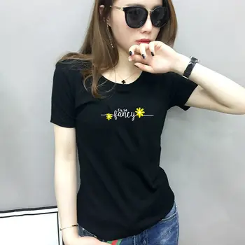 Aukštos kokybės medvilnės black ir white t-shirt moterų trumpomis rankovėmis, 2019 naujas Xia-Han versija prarasti laisvalaikio pusė rankovėmis
