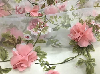 Aukštos kokybės šifono nėrinių organza rankų darbo gėlių audinys trimatis siuvinėjimo gėlių 