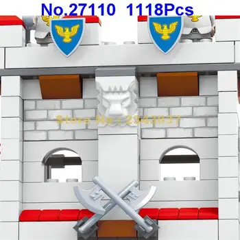 Ausini 1118pcs knight castle vežimo viduramžių 9 kūrimo bloką Žaislas