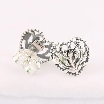 Autentiškas S925 ažūrinės figūrinių Medžio Meilės Širdis Stud Auskarai Moterims Vestuves tinka Lady Fine Jewelry