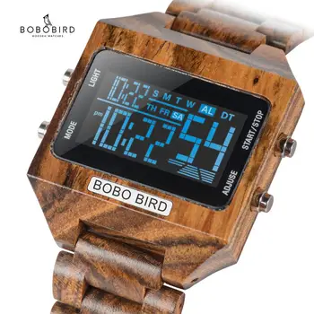BOBOBIRD Vyrams, Skaitmeniniai Laikrodžiai Medžio 4 Kintamų Spalvų, Multi-funkcija, LED Ekranas reloj inteligente hombre su Medienos Dovanų Dėžutėje V-S30