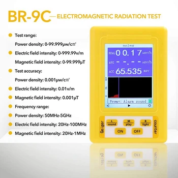 BR-9C 2-In-1 Kišeninis Nešiojamas Skaitmeninis Ekranas Elektromagnetinės Spinduliuotės Branduolinės Spinduliuotės Detektorių Geigerio Skaitiklis Visas Funkcijas