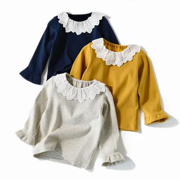Baby Girl Nėrinių Apykaklės Marškinėliai Vaikams Palaidinė Mergaitėms Viršūnes 2019 M. Rudens Mados Princesė ilgomis Rankovėmis Šonkaulio Dryžuotas Vaikai Puloveriai