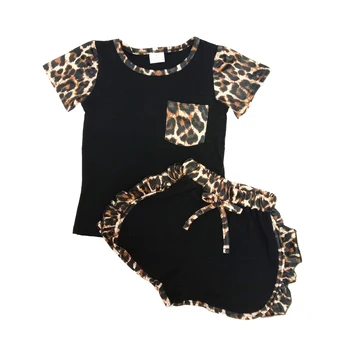Baby girl drabužius vasarą mergina raglan rankovėmis rungtynės pynimas šortai, drabužiai nustatyti mergina mados leopardas spausdinti apranga su kišenėmis