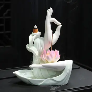 Baltos Keramikos Budos Ranka Smilkalų Degiklis Dūmų Krioklys Moliuskui Smilkalų Laikiklis Lotus Flower Stick Censer Budistų Apdaila