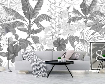 Beibehang Užsakymą Tapetai, Freskos Tropinių miškų, juoda ir balta bananų lapų Medis moderni Sofa-lova, TV Foną, 3d Tapetai