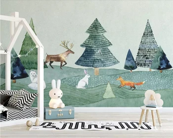 Beibehang tapetai Užsakymą 3D Šiaurės minimalistinę rankų darbo dažytos briedžių miško gyvūnų, vaikų kambario foną kambarį freskos