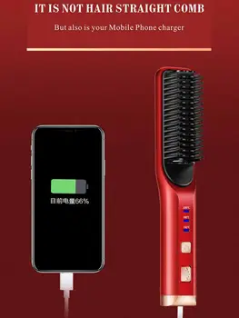 Belaidžio Vyrai Greitai Barzda tiesinimo priemonė Styler Šukos LED Daugiafunkcinis Belaidis USB Plaukų Tiesinimo Šepečiu MCH Šildymo Šepetys