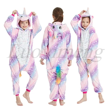 Berniukų, Mergaičių Kalėdų Vienaragis Pižama Jumpsuit Vaikų Sleepwear Drabužių Gobtuvu Pižamos Vaikams Panda Naktį Drabužius 6 8 10 12T
