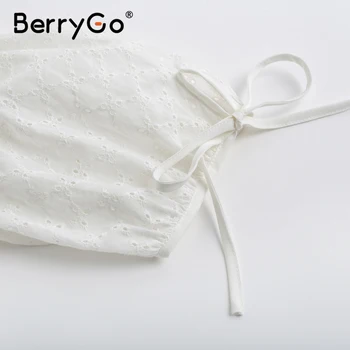 BerryGo siuvinėjimo nėrinių lankas balta suknelė moterims vasaros paplūdimio derliaus suknelės raukiniai trumpas sluoksniuotos ponios šalis suknelė vestidos