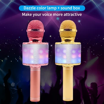 Bevielis Karaoke Mikrofonas LED Žibintai, 