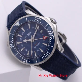 Bliger 41mm Mechaninis laikrodis Vyrams Prabanga Sapphire Kristalas Gumos Dirželis Automatinė GMT Žiūrėti Šviesos Vandeniui Laikrodis Vyrams