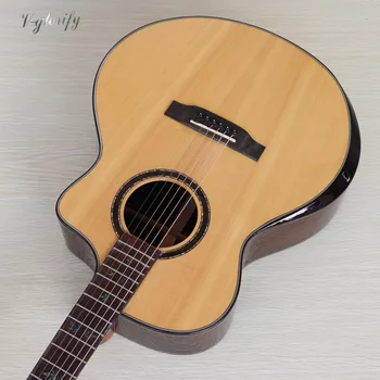 Blizgančios 41inch akustinė gitara kietas eglės viršuje lapų inlayed cutaway dizainas 6 styginių, liaudies gitara su radianas kampe