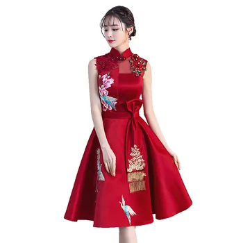 Bordo Siuvinėjimo Elegantiškas, Seksualus Kinijos Moterų Cheongsam Suknelė Vestidos Chinos Rytietiškų Vestuvių Suknelės, Šaliai, Suknelės Dydis XS-XXL