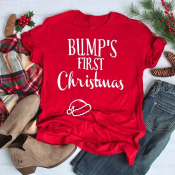 Bump Pirmoji Kalėdų Nėštumo Skelbimas Shirt grafikos juokinga moterų mados gana šūkis t-shirt raudona grunge tumblr tee viršų