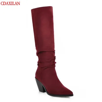 CDAXILAN TURISTŲ nauji batai moterims, natūralios odos zomšiniai arba PU odos aikštėje aukštakulniais koja aukštos batai vasarai