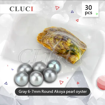 CLUCI 6-7mm apvalus akoya austrės su apvalūs perlai, pilkos spalvos 30pcs/pak, natūralių perlų karoliukai už kaklo ir moterų WP062SB