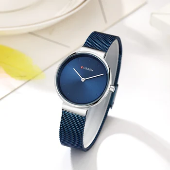 CURREN Minimalistinio Dizaino Moterų laikrodžiai Išskirtinį Plonas Nerūdijančio Plieno, atsparus Vandeniui Kvarciniai Laikrodžiai Ponios Laikrodis zegarek damski