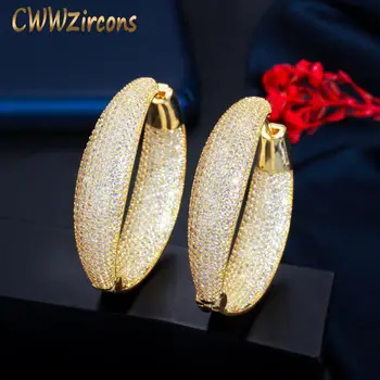 CWWZircons Super Prabanga Mikro Nutiesti Kubinių Zirconia Akmenys Apvalus Didelis Aukso Hoopas Auskarai Moterų Mados Dubajus Vestuviniai Papuošalai CZ793