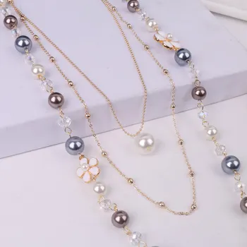 Camellia papuošalai, prabangūs žinomų prekės ženklų ilgio perlų colares collier neckless rožių gėlių karoliai collares mujer perle moteris
