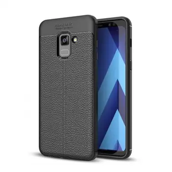 Case for Samsung Galaxy A8 plius matinio silikoninis apsauginis dangtelis su odos imitacijos telefono dėklas Samsung A8 pūliai Juoda