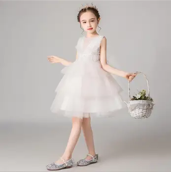 China Baltoji Princesė Gėlių Mergaičių Suknelės, Perlų Kamuolys Suknelė Tiulio Vestuvės Suknelės Rankovių Pirmos Komunijos Suknelės
