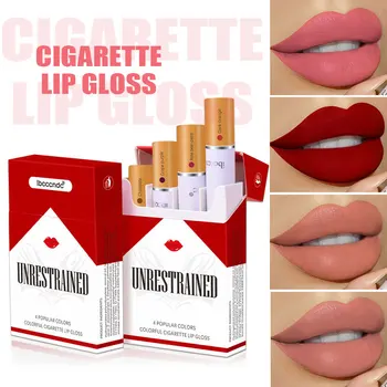 Cigarečių Lūpų Blizgesys Rinkinys, 4 Spalvų Matinis Ilgalaikis, Vandeniui Aksomo Lūpų Glazūra Nuogas Lūpų Dažymo Vamzdis Raudonų Lūpų Makiažas Kosmetikos