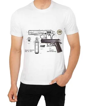Colt 45 Kalibro Schema Patentų 1911 John Browning Marškinėliai Meno Tm T Shirt Nuolaida 100 % Medvilnės Vyrams Naujiena Vyrų T-Shirt
