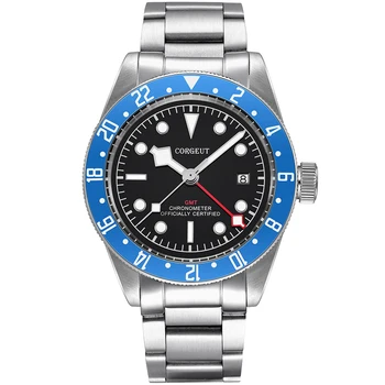 Corgeut Prabangos Prekės ženklo Vyras Laikrodžiai lume Schwarz Bay GMT Automatinė Karinės Sporto Plaukti Laikrodis Mechaninis Laikrodis