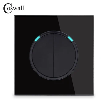Coswall 2 Gaujos 1 Būdas Atsitiktiniai Spauskite On / Off Sienų apšvietimo Jungiklis Su LED Indikatorius Riteris Black Crystal Grūdinto Stiklo Skydelis