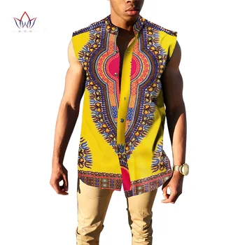 Custom Afrikos Spausdinti Marškinėliai Prekės ženklo Drabužių Slim Fit Marškinėliai be Rankovių Dashiki Vyrų Laisvalaikio Marškiniai Vyrai Afrikos Drabužių BRW WYN181