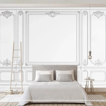 Custom Lipnios atsparus Vandeniui Sienų Tapetai Europos Stiliaus 3D Raižyti Baltas Tinkas Linija Freska Gyvenimo Kambario, Miegamasis Lipdukai