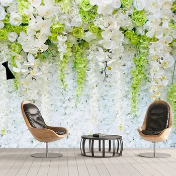 Custom Sienų Tapetai Šiuolaikinės Rankomis Dažyti Gėlių, Baltų Rožių Žiedų Kambarį TELEVIZIJA Miegamojo Namų Dekoro Lipni 3D Lipdukas
