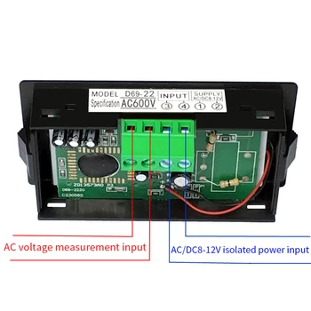 D69 LCD ekranas voltmeter asortimentą, AC 0-200V 0-600V ekranas mėlynos atgal AC ar DC 8-12V įtampos bandymo priemonė