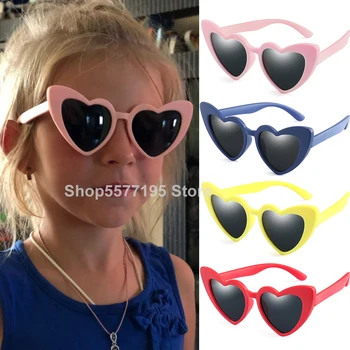 DD baby girl akiniai nuo saulės vaikams širdies 2020 TR90 juoda rausva, raudona širdis saulės akiniai vaikams poliarizuota lankstus uv400