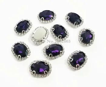 Deep purple ovalo formos aukščiausios kokybės siūti ant Stiklo Kristalų sagtis,sidabrinė apačioje strazdų, 