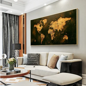 Derliaus Golden Pasaulio Žemėlapio Vaizdą Šiuolaikinės Drobė, Tapyba HD Spausdinti Plakato Office Freskos Gyvenimo Kambario, Miegamasis Apdailos Frameless