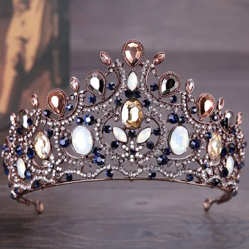 Derliaus Nuotakos Plaukų Aksesuarai Baroko Black Crystal Crown kalnų krištolas Didelis Karūna Jaunavedžių Vestuvių galvos Apdangalai ir Karūnos Priedai