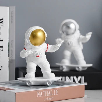 Derva Astronautas Figūrėlės Mados Astronautas Su Mėnulio Skulptūros, Dekoratyvinės Figūrėlės Kosmonautas Statulos Dovana Žmogui & Draugu