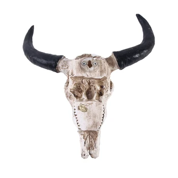 Derva Longhorn Karvės Kaukolė Galva Sienos Kabo Dekoro 3D Laukinių Gyvūnų Skulptūros Figūrėlės Amatų Ragai Namų Dekoro Helovinas