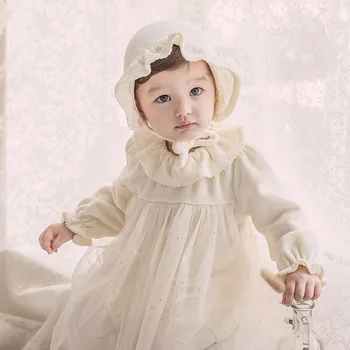 Dibeberabbit Kūdikių Mergaitės Velet Naujagimių Bamblys Mergaičių Drabužių, Vilnos Suknelės Su Skrybėlę Kūdikio Krikštynos Chalatai Princesė Nėriniai