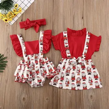 Didelis/Mažas Sesuo Atitikimo Boutique Drabužių Kalėdos Kalėdos Be Rankovių Baby Girl Dress Bodysuit Komplektai