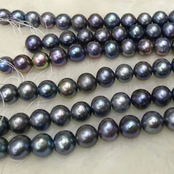 Didmeninė 10 sruogų 10.5-11mm turas juoda nekilnojamojo gėlavandenių perlų vėriniai ZJ00045