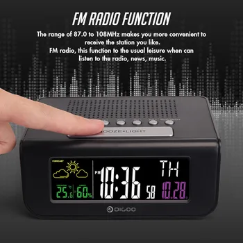 Digoo DG-FR100 Spalva Wireless FM Radijo Laikrodis Skaitmeninis Atidėti Dual-Žadintuvas, Orų Prognozė, Kalendorius, Temperatūra, Drėgnumas