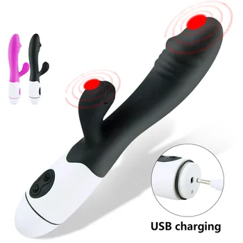 Dildo Rabbit Vibratorius Moterims USB Įkrovimo Makšties Orgazmas Galingas Vibratorius Sekso žaislai Klitorio Stimuliatorius Suaugusiųjų žaislai, Sekso Parduotuvė
